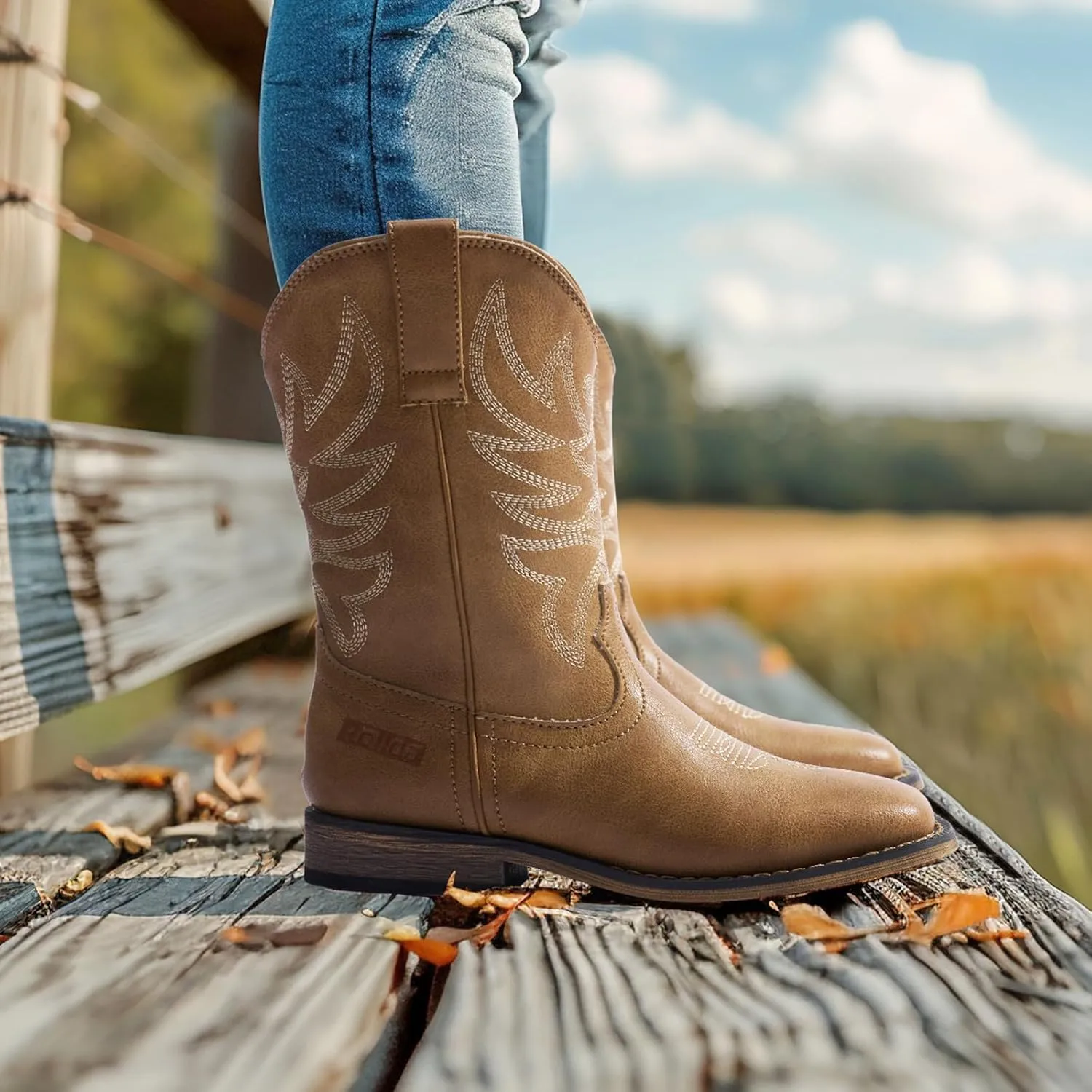 Rollda Kids Cowboy Boots for Boys Girls Western Square Toe Cowgirl Boots with Walking Heel (Toddler/Little Kid/Big Kid)
