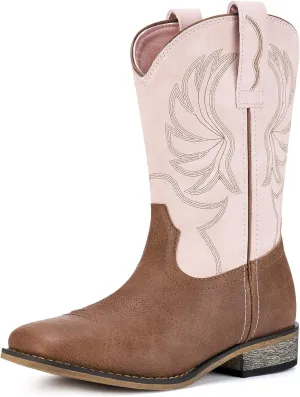 Rollda Kids Cowboy Boots for Boys Girls Western Square Toe Cowgirl Boots with Walking Heel (Toddler/Little Kid/Big Kid)
