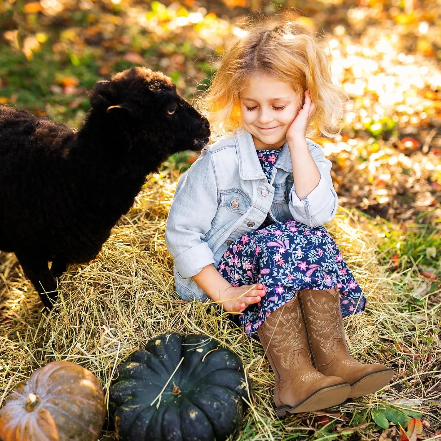 Rollda Kids Cowboy Boots for Boys Girls Western Square Toe Cowgirl Boots with Walking Heel (Toddler/Little Kid/Big Kid)