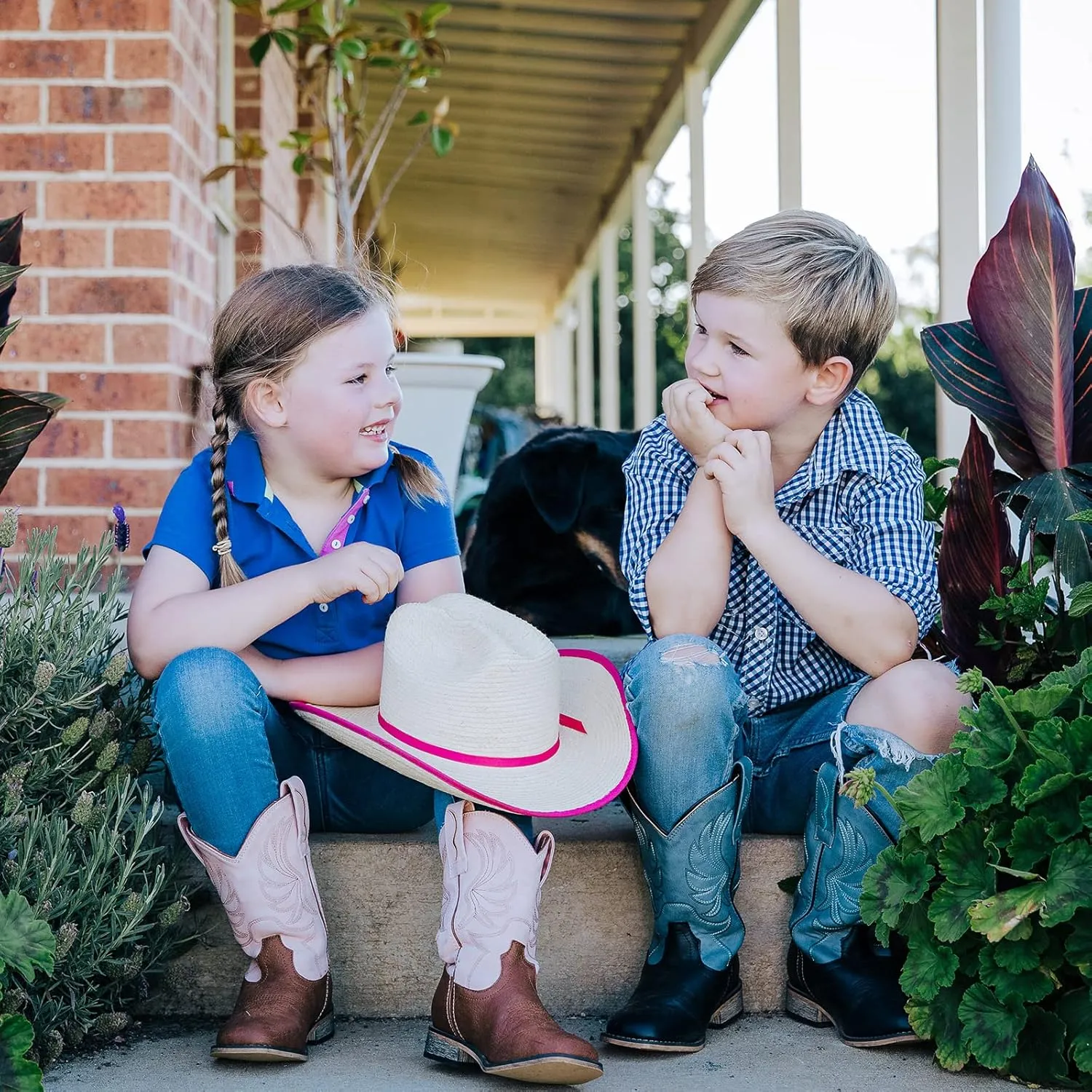 Rollda Kids Cowboy Boots for Boys Girls Western Square Toe Cowgirl Boots with Walking Heel (Toddler/Little Kid/Big Kid)