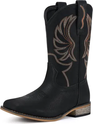 Rollda Kids Cowboy Boots for Boys Girls Western Square Toe Cowgirl Boots with Walking Heel (Toddler/Little Kid/Big Kid)