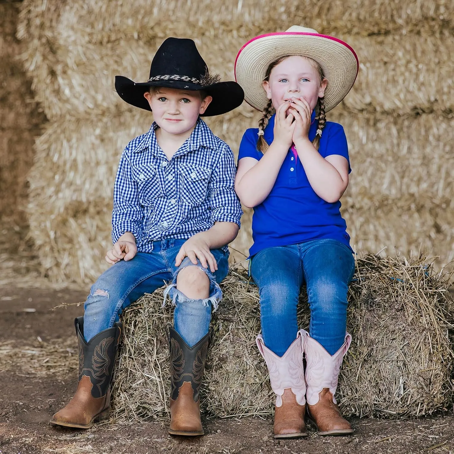 Rollda Kids Cowboy Boots for Boys Girls Western Square Toe Cowgirl Boots with Walking Heel (Toddler/Little Kid/Big Kid)