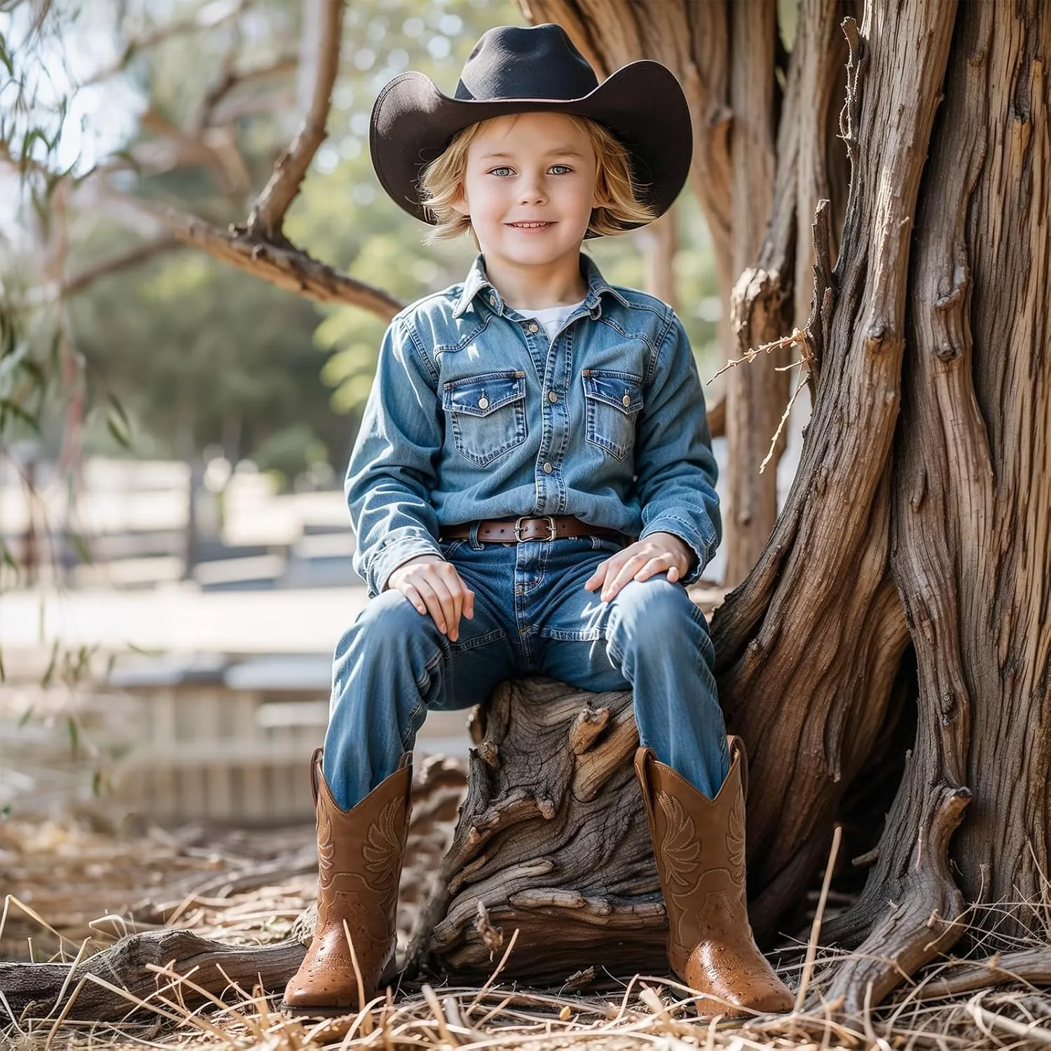 Rollda Kids Cowboy Boots for Boys Girls Western Square Toe Cowgirl Boots with Walking Heel (Toddler/Little Kid/Big Kid)