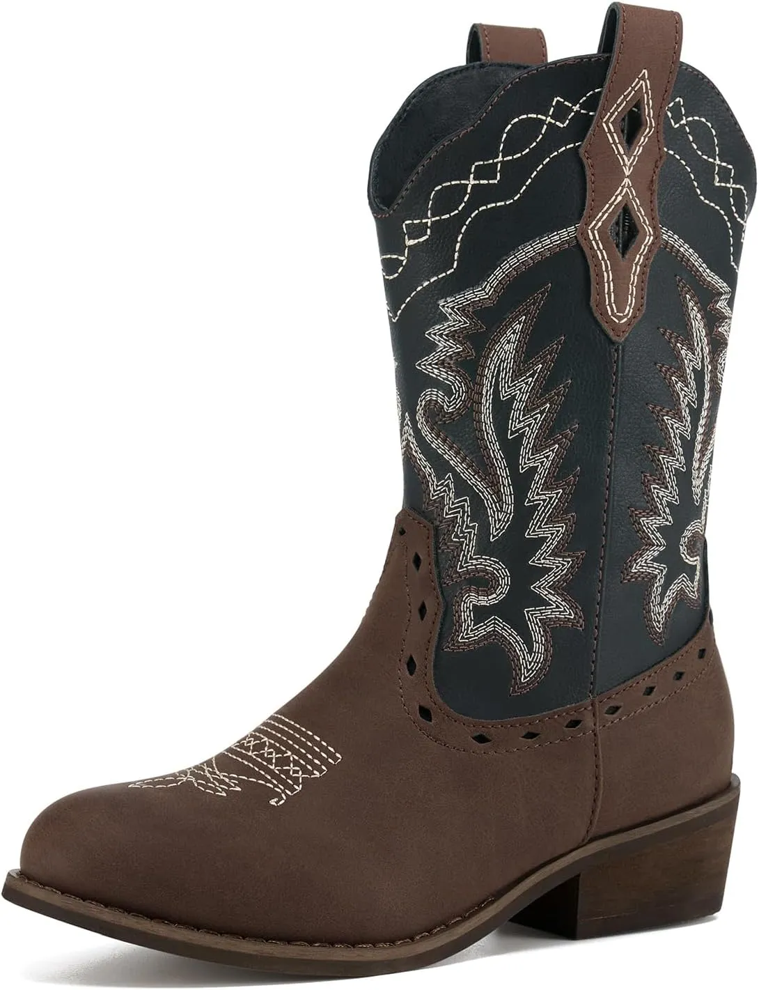 Rollda Kids Cowboy Boots Western Round Toe Cowgirl Boots for Boys Girls Toddler/Little Kid/Big Kid