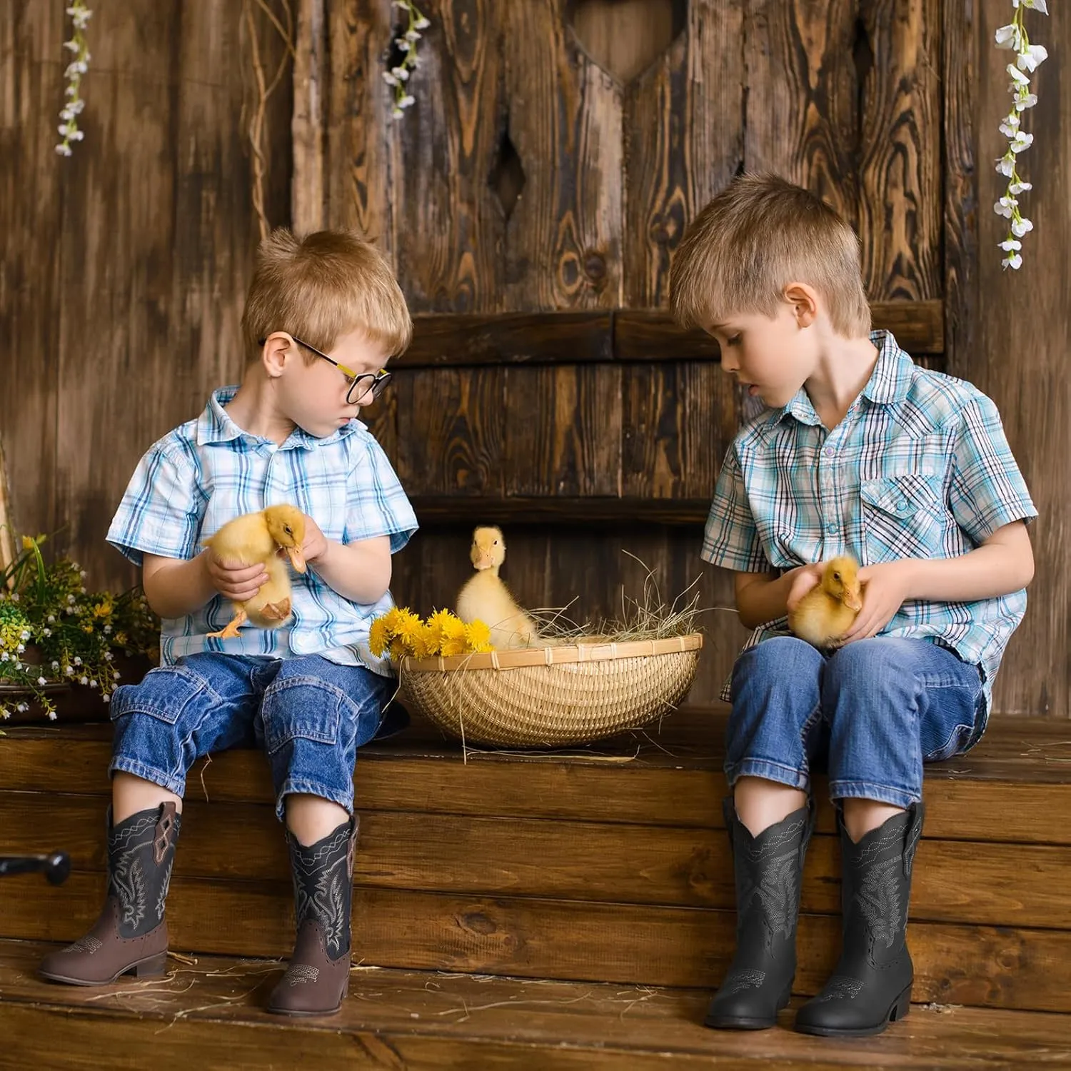 Rollda Kids Cowboy Boots Western Round Toe Cowgirl Boots for Boys Girls Toddler/Little Kid/Big Kid
