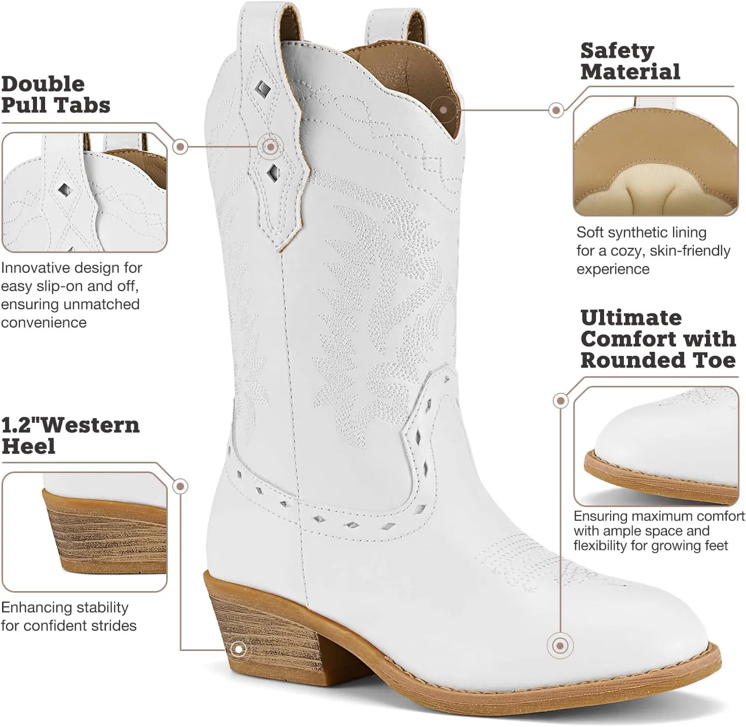 Rollda Kids Cowboy Boots Western Round Toe Cowgirl Boots for Boys Girls Toddler/Little Kid/Big Kid