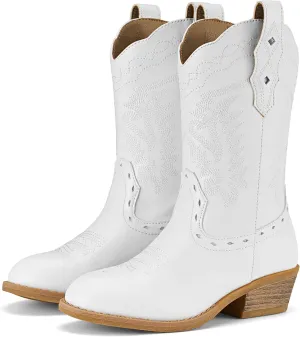Rollda Kids Cowboy Boots Western Round Toe Cowgirl Boots for Boys Girls Toddler/Little Kid/Big Kid