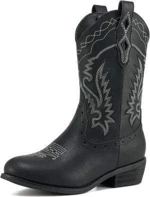 Rollda Kids Cowboy Boots Western Round Toe Cowgirl Boots for Boys Girls Toddler/Little Kid/Big Kid