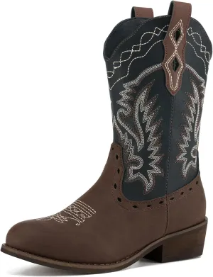 Rollda Kids Cowboy Boots Western Round Toe Cowgirl Boots for Boys Girls Toddler/Little Kid/Big Kid