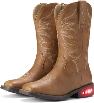 Rollda Toddler Cowboy Boots for Boys Girls Cowgirl Boots Light Up Kids Western Boots for Toddler/Little Kid