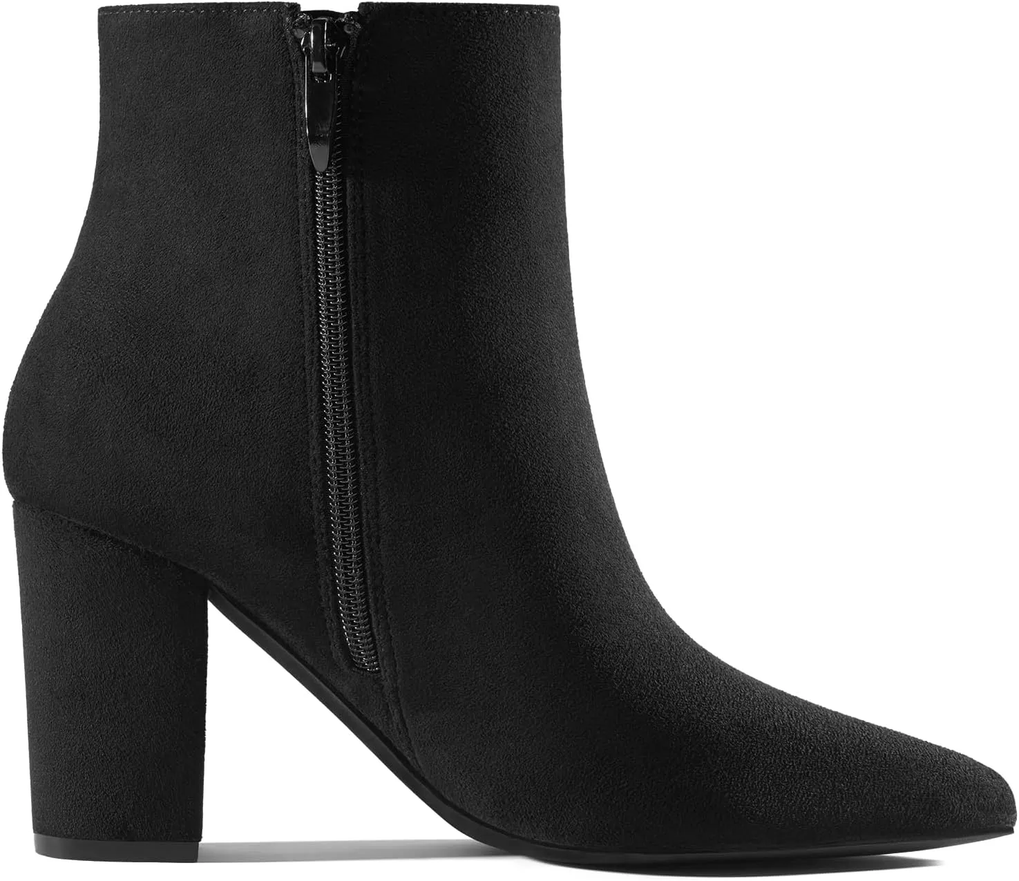 Rollda Women's Pointed Toe Ankle Boots Chunky High Heel Ankle Booties Side Zipper Short Boots