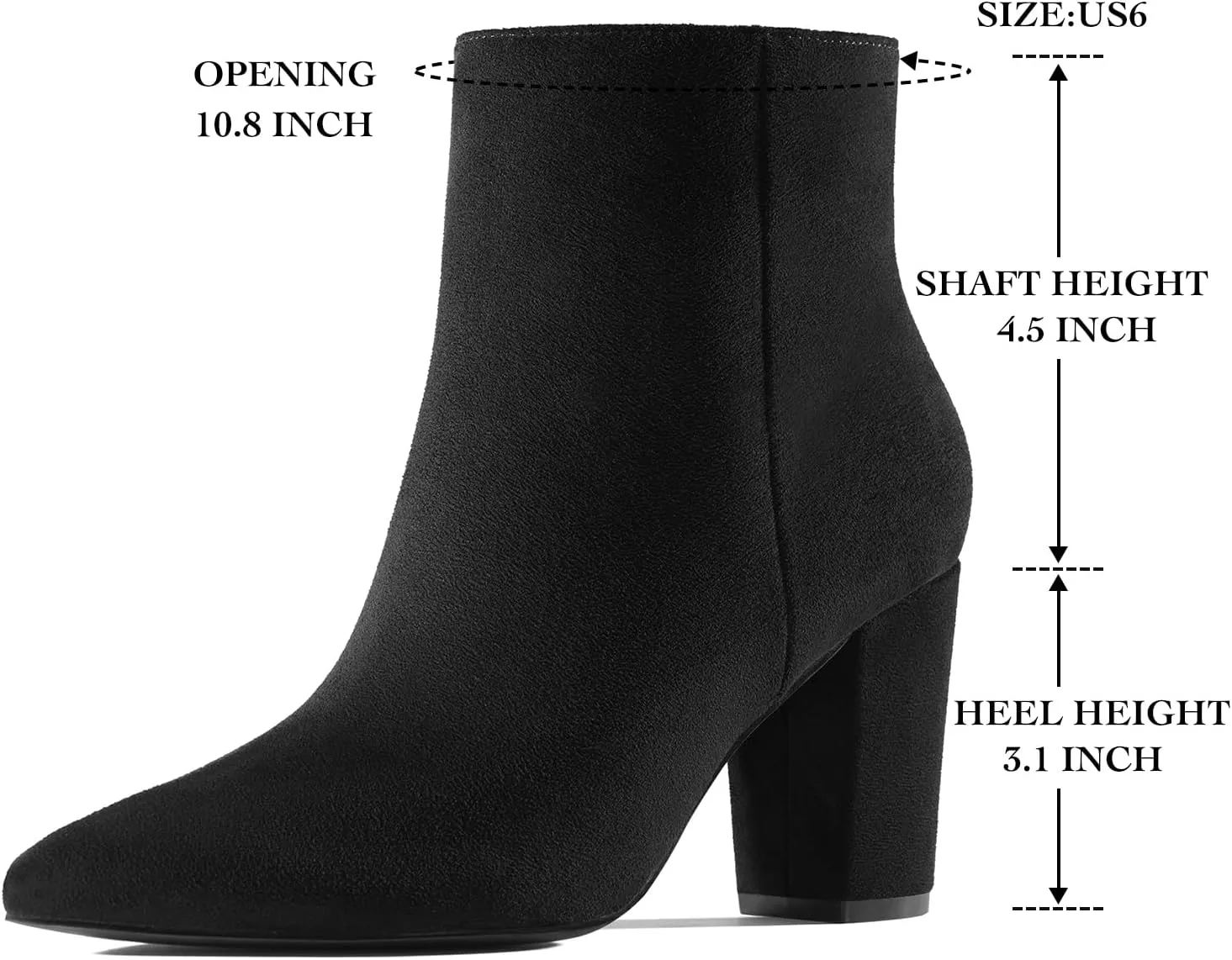 Rollda Women's Pointed Toe Ankle Boots Chunky High Heel Ankle Booties Side Zipper Short Boots