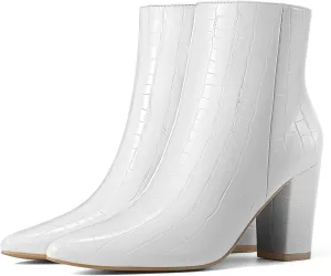 Rollda Women's Pointed Toe Ankle Boots Chunky High Heel Ankle Booties Side Zipper Short Boots