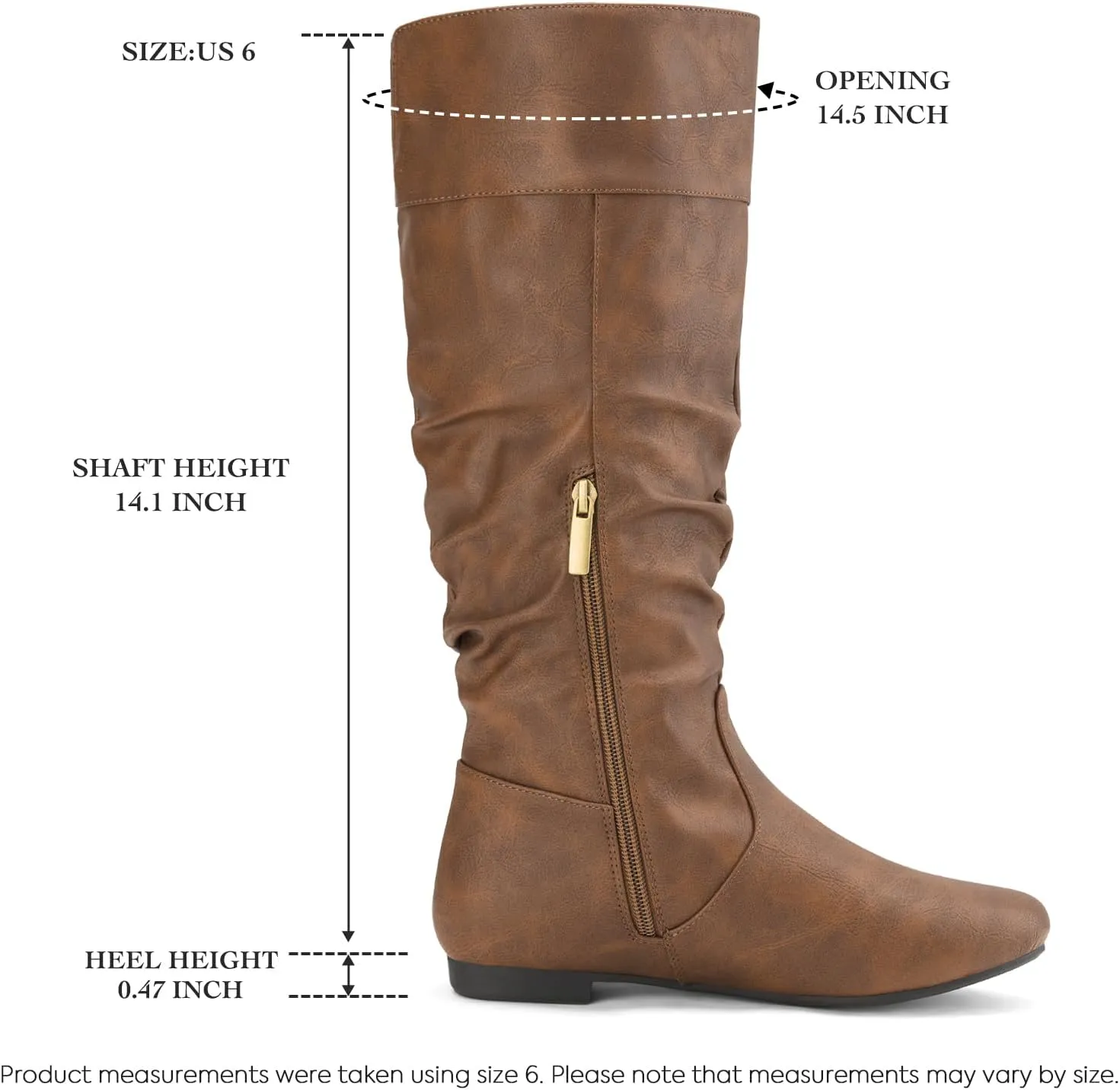 Rollda Women's Slouchy Knee High Boots Pull On Flat Boots Side Zipper Fall Boots for Women