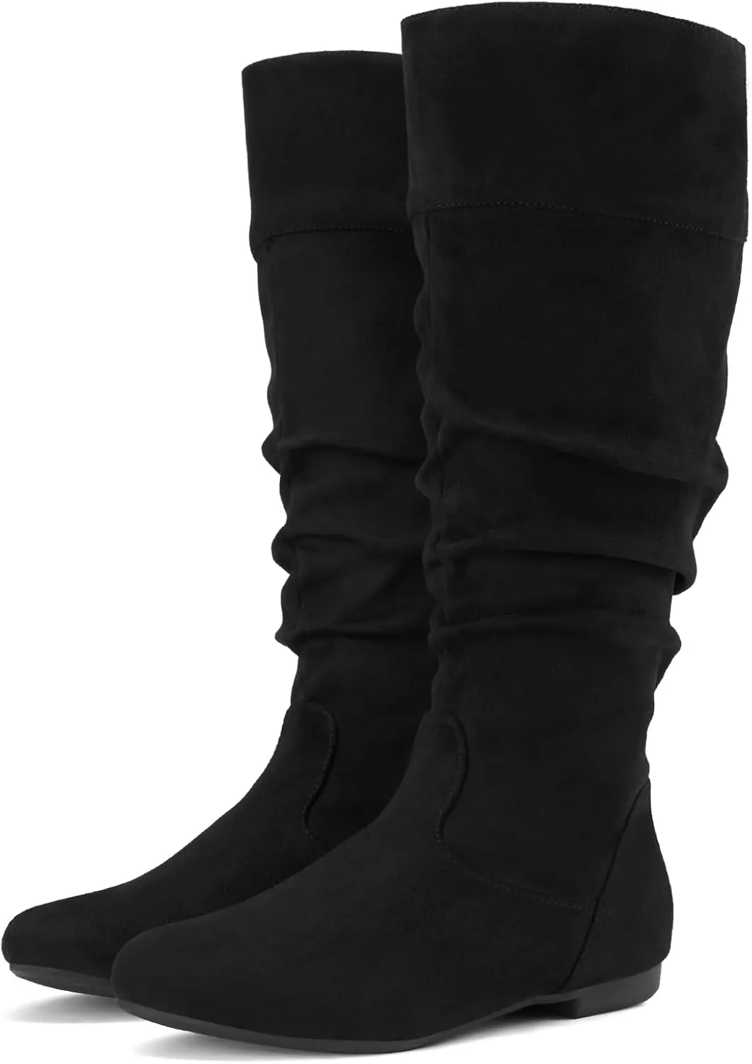 Rollda Women's Slouchy Knee High Boots Pull On Flat Boots Side Zipper Fall Boots for Women