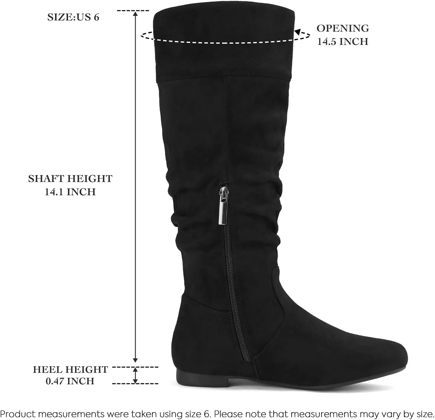 Rollda Women's Slouchy Knee High Boots Pull On Flat Boots Side Zipper Fall Boots for Women