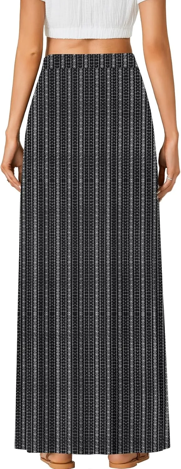 Rooscier Women's High Waist Button Front A-Line Long Maxi Skirt with Pockets