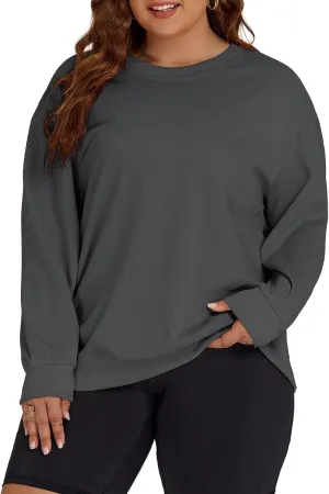 ROSRISS Womens-Plus-Size-Sweatshirts Oversized Long Sleeve Shirts Trendy Crew Neck Pullover Sweaters Casual Tops XL-5XL