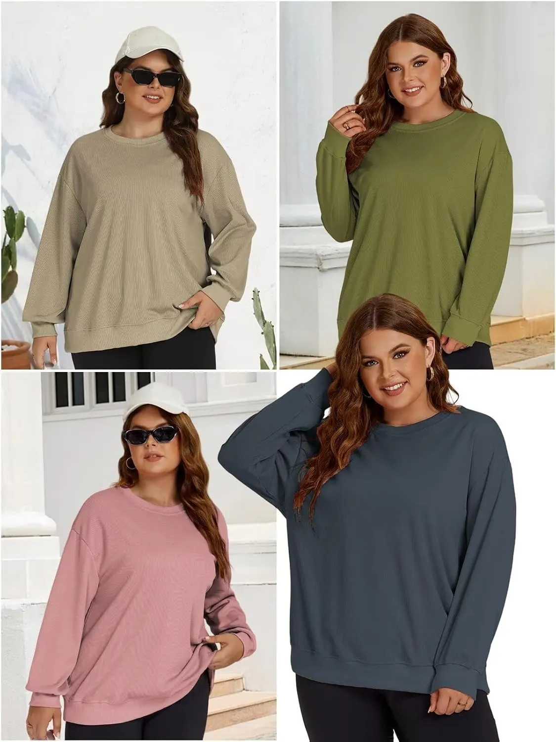 ROSRISS Womens-Plus-Size-Sweatshirts Oversized Long Sleeve Shirts Trendy Crew Neck Pullover Sweaters Casual Tops XL-5XL