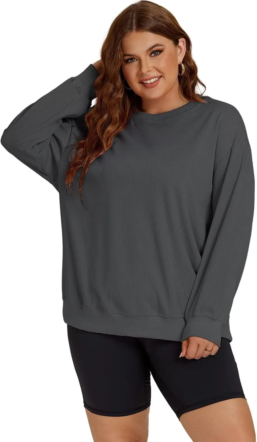 ROSRISS Womens-Plus-Size-Sweatshirts Oversized Long Sleeve Shirts Trendy Crew Neck Pullover Sweaters Casual Tops XL-5XL
