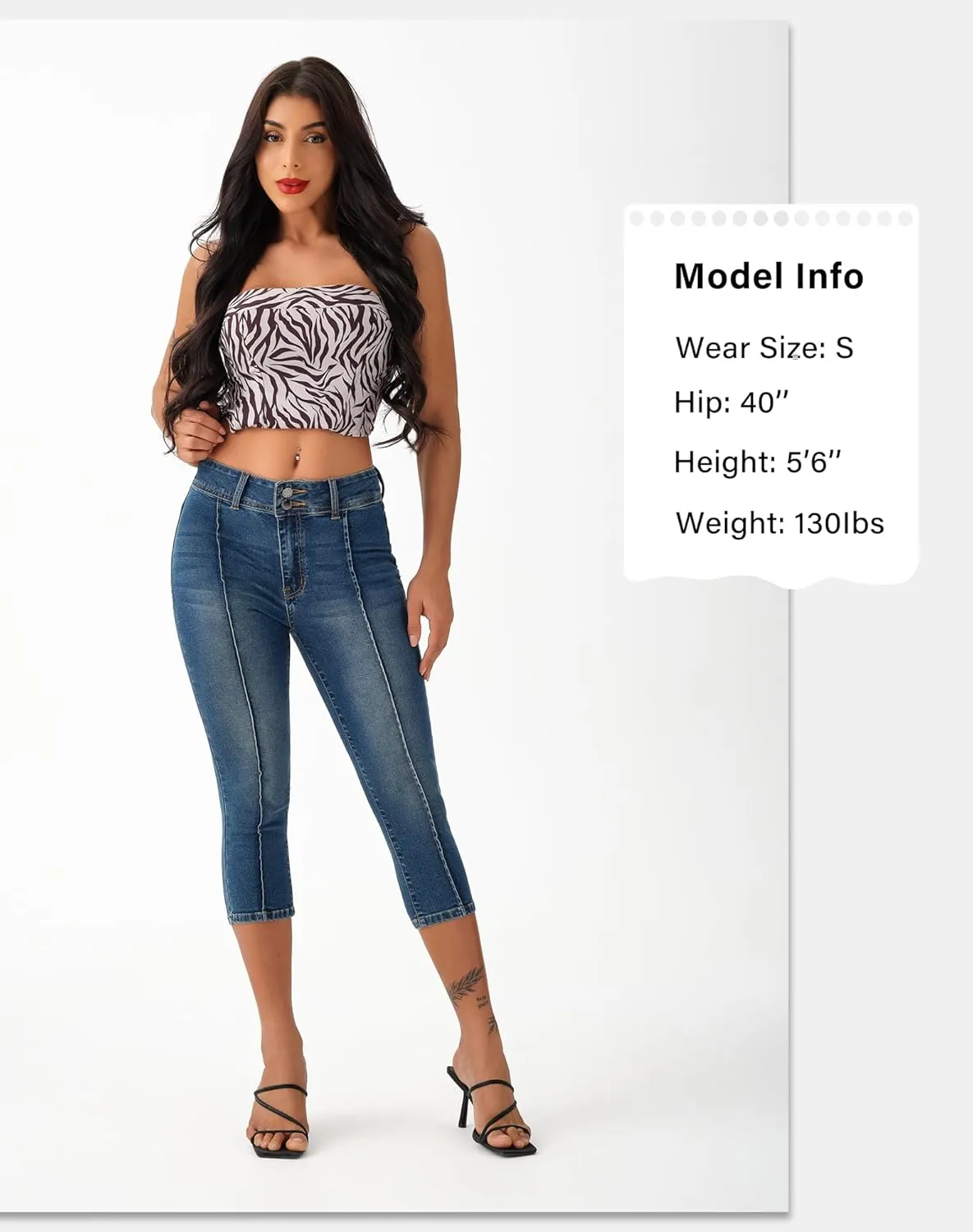 roswear Women’s Capri Pants Trendy Mid Rise Skinny Stretchy Front Seam Denim Jeans
