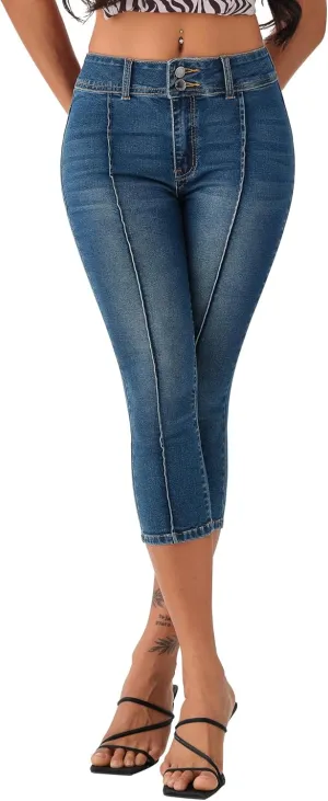 roswear Women’s Capri Pants Trendy Mid Rise Skinny Stretchy Front Seam Denim Jeans
