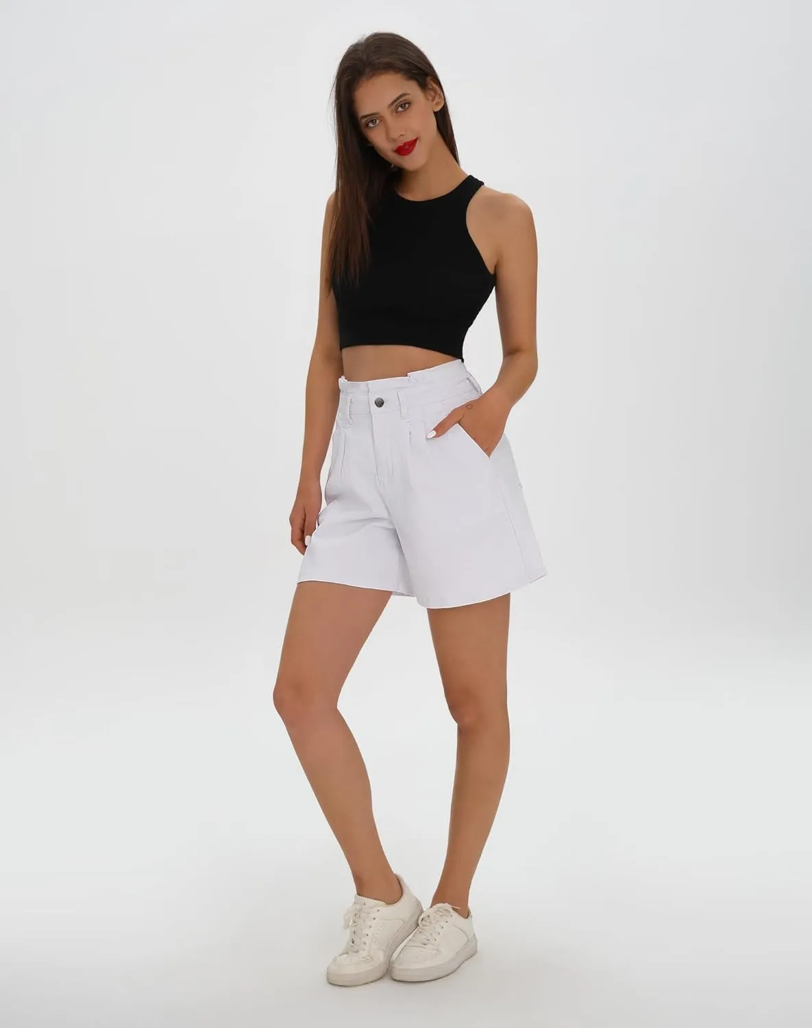 roswear Women’s High Waisted Stretchy Wide Leg Denim Baggy Jean Shorts