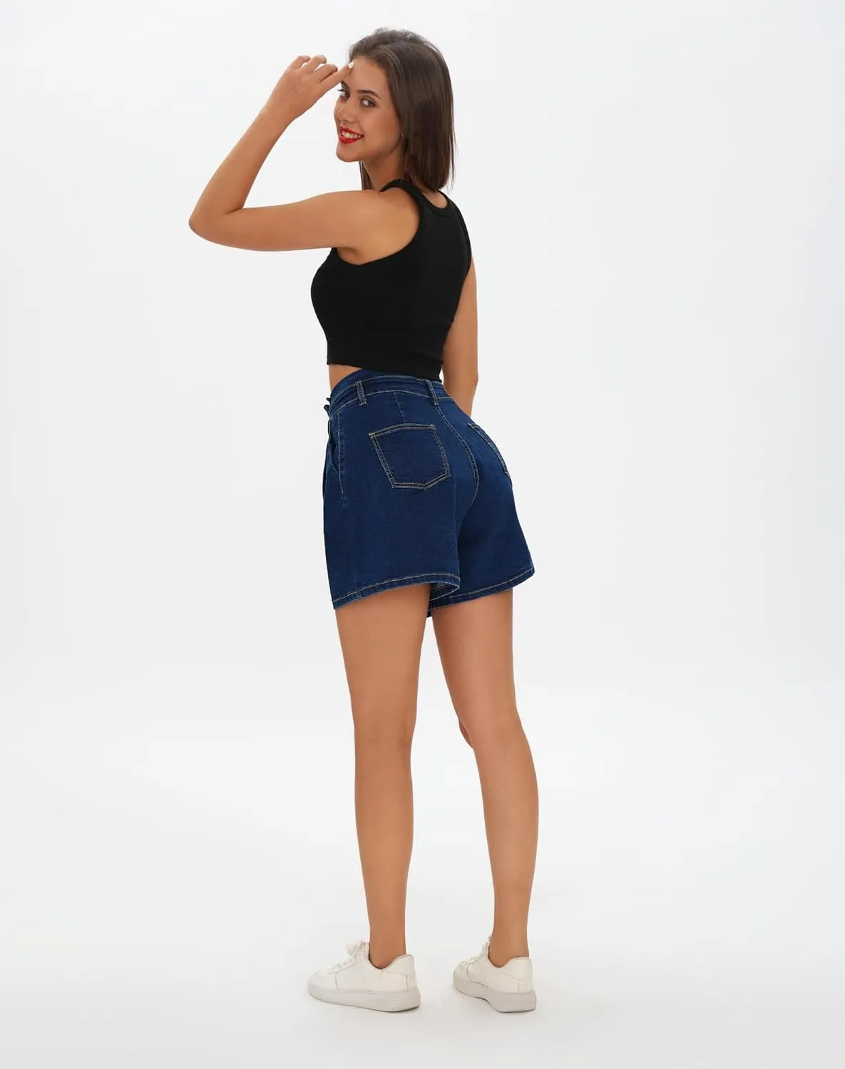 roswear Women’s High Waisted Stretchy Wide Leg Denim Baggy Jean Shorts