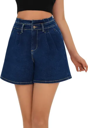 roswear Women’s High Waisted Stretchy Wide Leg Denim Baggy Jean Shorts