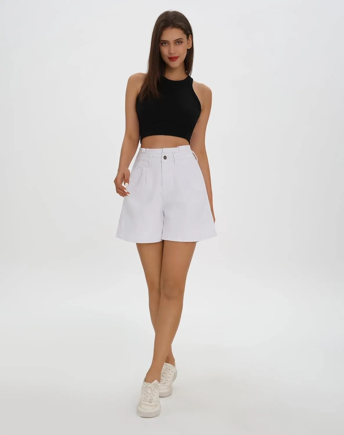 roswear Women’s High Waisted Stretchy Wide Leg Denim Baggy Jean Shorts