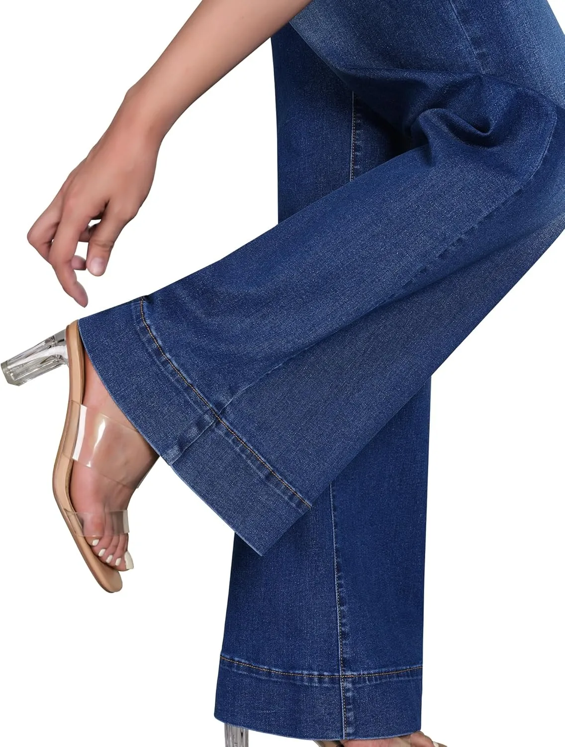 roswear Women's Wide Leg Jeans Casual High Waisted Stretchy Baggy Loose Long Trouser Jeans