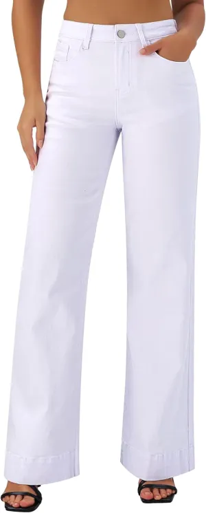 roswear Women's Wide Leg Jeans Casual High Waisted Stretchy Baggy Loose Long Trouser Jeans