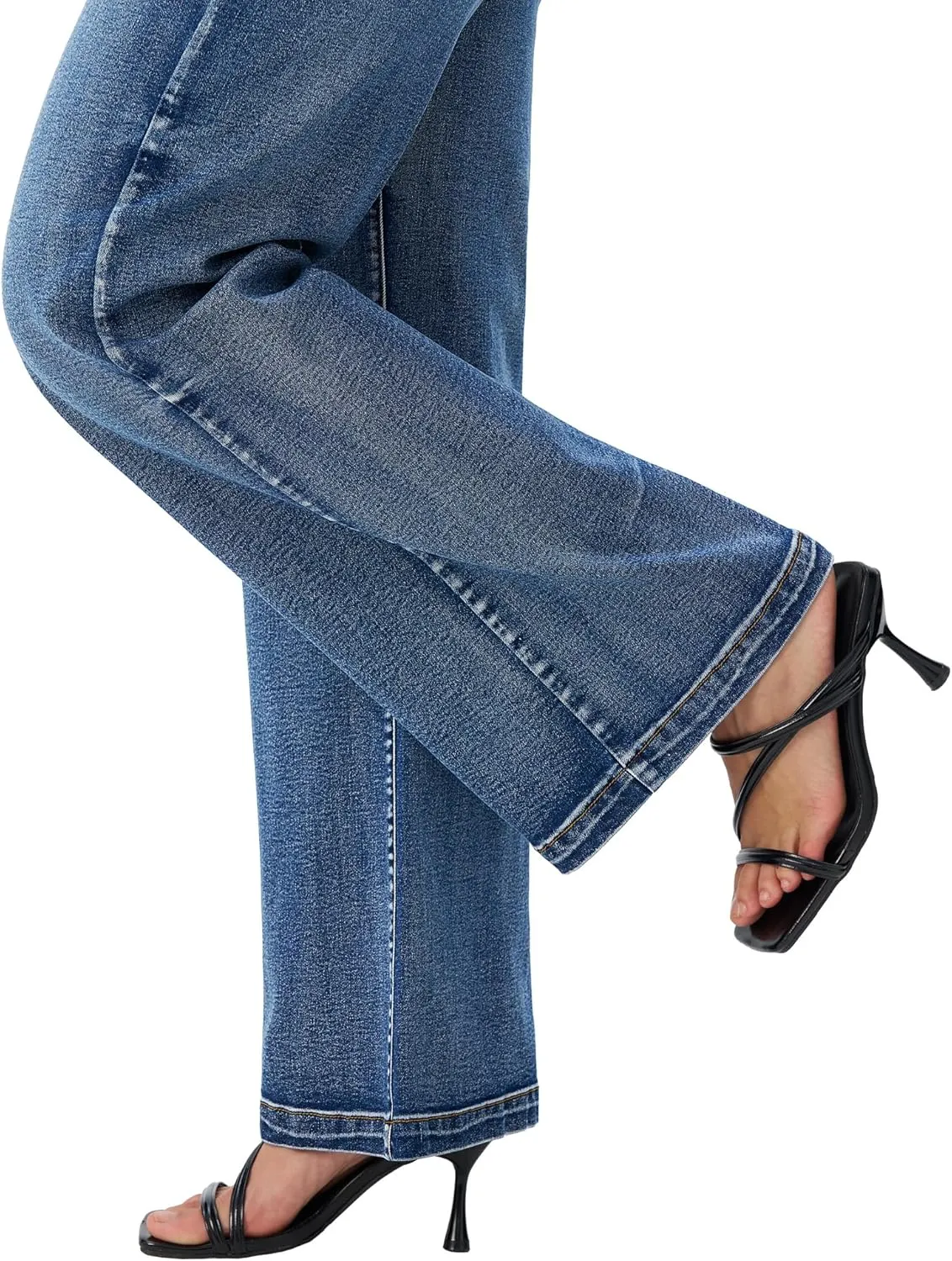 roswear Women's Wide Leg Jeans High Waisted Stretchy Denim Trouser Pants