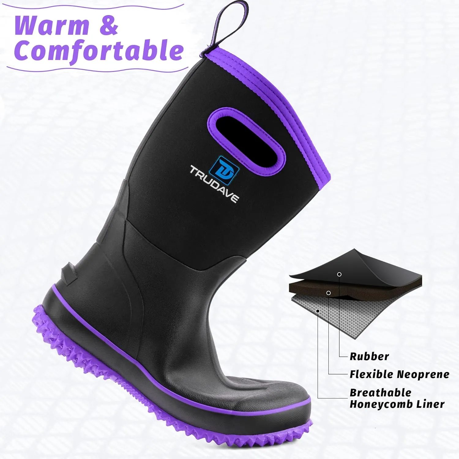 Rubber Boots for Women, Mid Calf Rain Boots, Womens Waterproof Boots, Neoprene Insulated Work Boots, Outdoor Mud Boots for Hunting Farming Gardening Fishing, Size 5-11