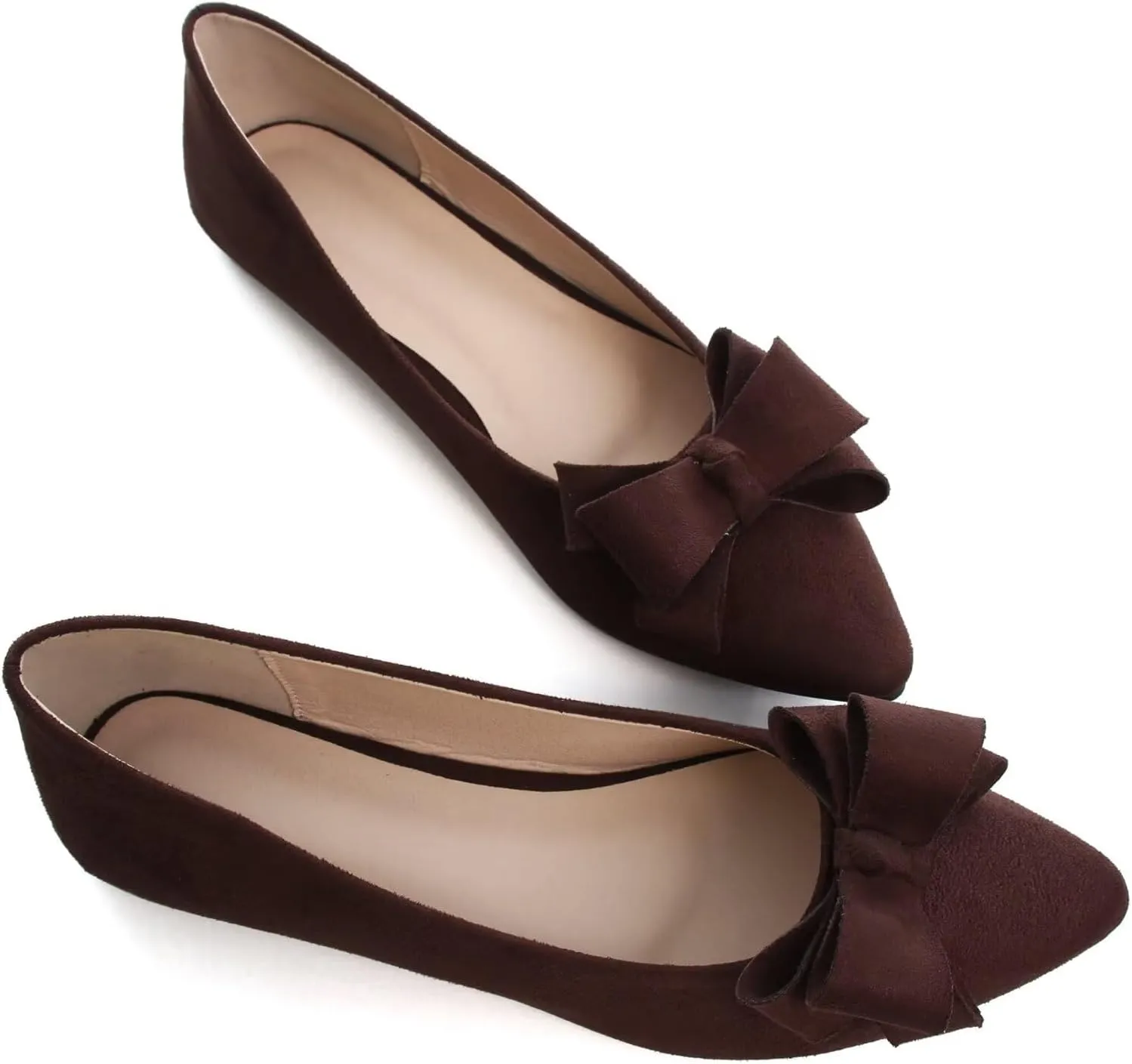SAILING LU Womens Pointed Toe Ballet Flats Cute Bow-Knot Comfortable Loafers Formal Business Suede Slip On Dressy Walking Shoes