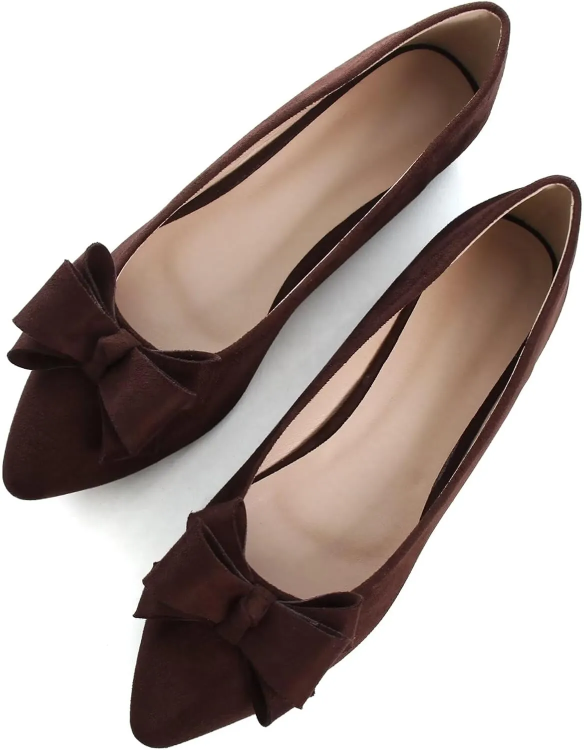 SAILING LU Womens Pointed Toe Ballet Flats Cute Bow-Knot Comfortable Loafers Formal Business Suede Slip On Dressy Walking Shoes