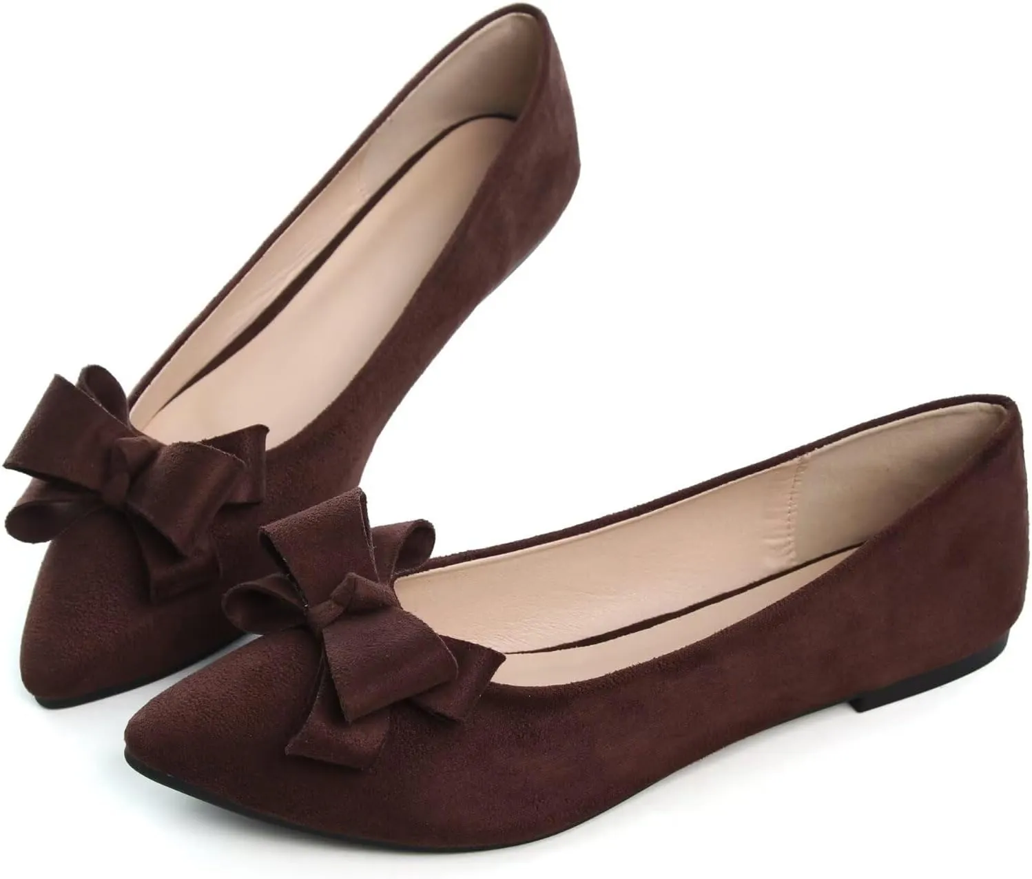 SAILING LU Womens Pointed Toe Ballet Flats Cute Bow-Knot Comfortable Loafers Formal Business Suede Slip On Dressy Walking Shoes