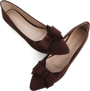 SAILING LU Womens Pointed Toe Ballet Flats Cute Bow-Knot Comfortable Loafers Formal Business Suede Slip On Dressy Walking Shoes