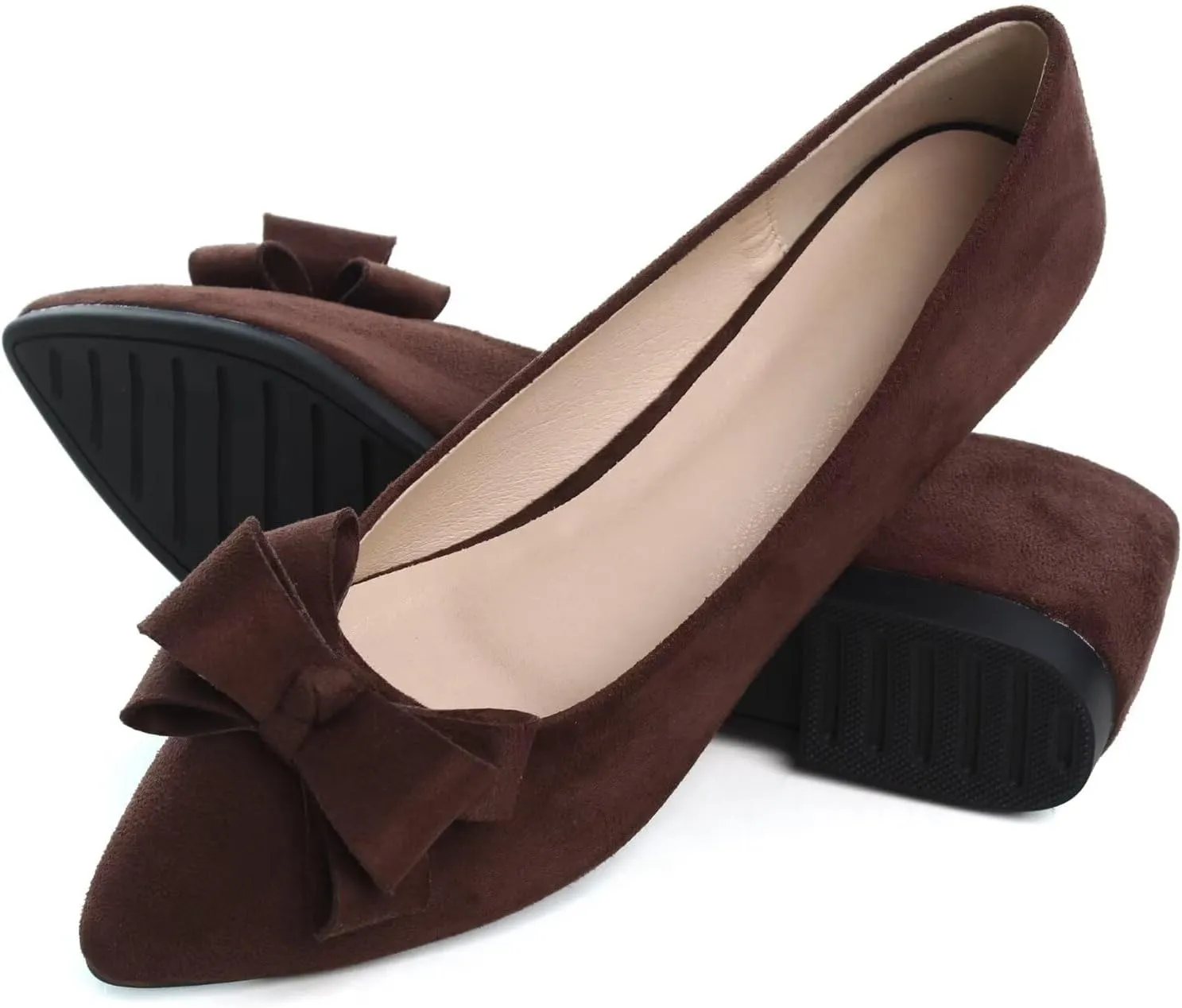 SAILING LU Womens Pointed Toe Ballet Flats Cute Bow-Knot Comfortable Loafers Formal Business Suede Slip On Dressy Walking Shoes