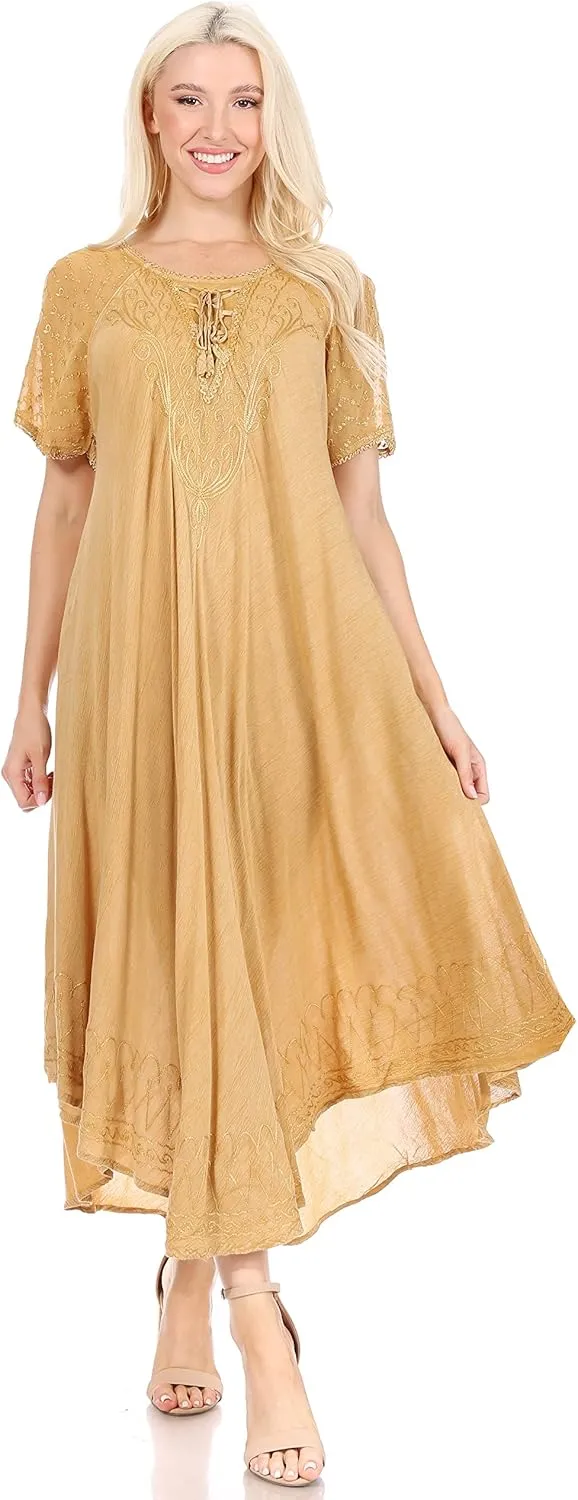 Sakkas Helena Embroidered Nightgown/Women Sleepwear with Eyelet Sleeves