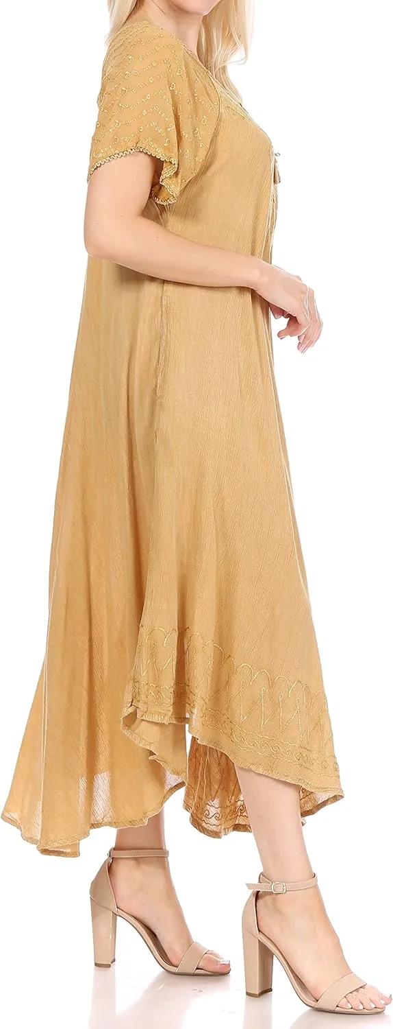 Sakkas Helena Embroidered Nightgown/Women Sleepwear with Eyelet Sleeves