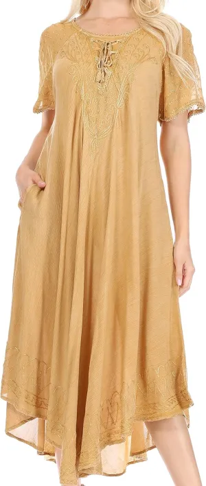 Sakkas Helena Embroidered Nightgown/Women Sleepwear with Eyelet Sleeves