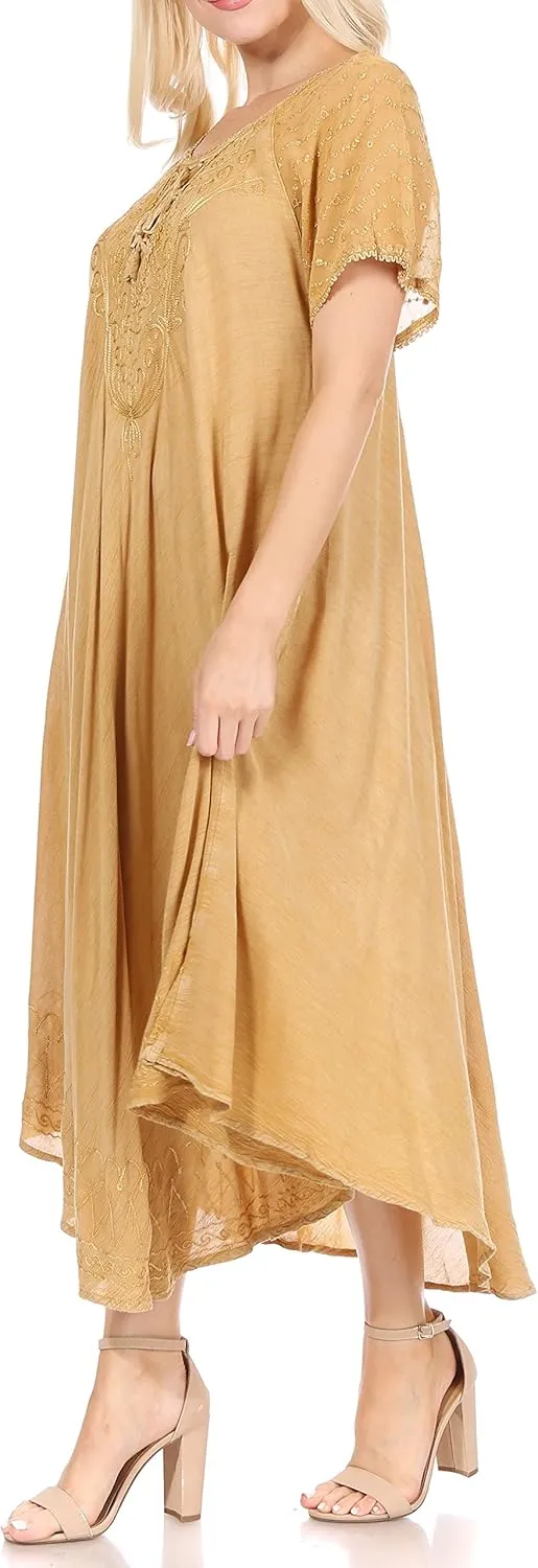 Sakkas Helena Embroidered Nightgown/Women Sleepwear with Eyelet Sleeves