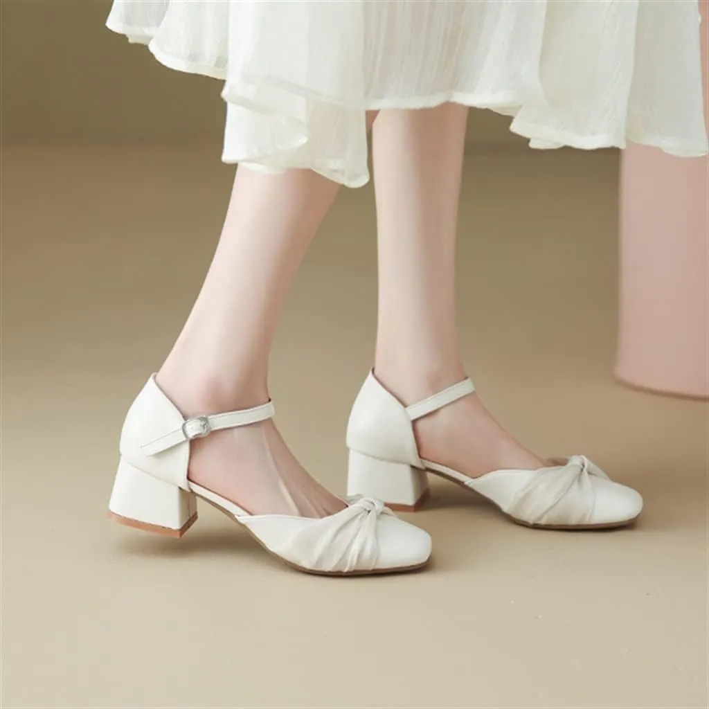 Sandals Spring Medium Heel Mesh A Word with Wrapped Thick with Single Shoes 3cm
