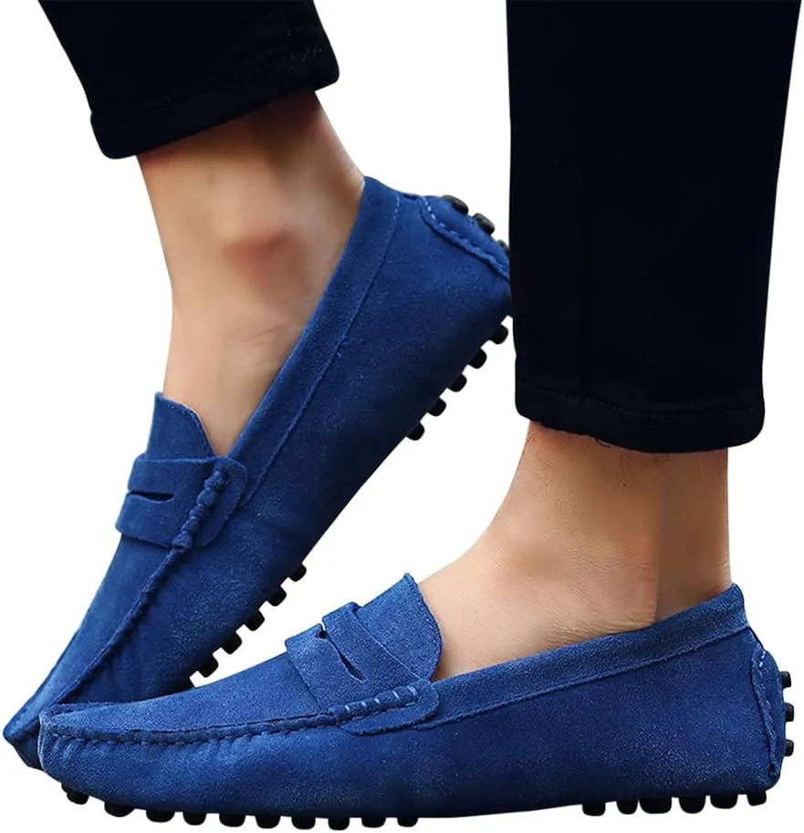 Santimon Mens Driving Penny Loafers Suede Leather Comfortable Casual Slip On Shoes Moccasins