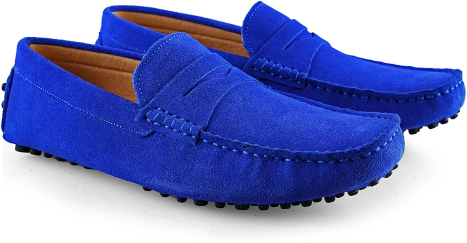 Santimon Mens Driving Penny Loafers Suede Leather Comfortable Casual Slip On Shoes Moccasins