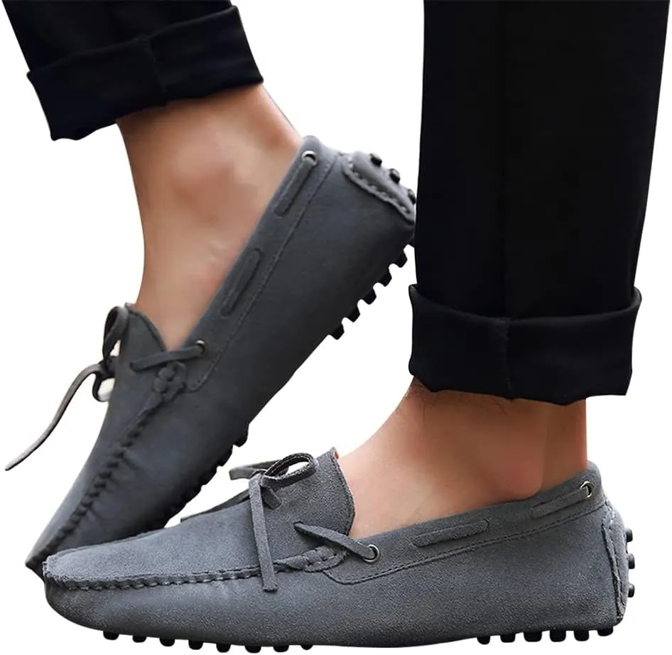 Santimon Mens Penny Loafers Classic Suede Leather Moccasins Casual Slip On Driving Prom Shoes