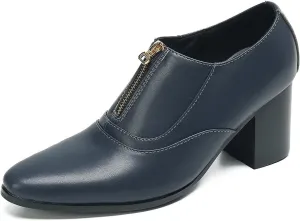 Santimon Men's Pump Slip On Loafers Party Dress Casual Leather Shoes Fashion Western Prom Wedding Disco Zipper Heels Shoes for Men Boys