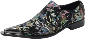Santimon Pointed Toe Loafers for Men Slip-On Metal Tip Slippers Novelty Party Ballroom Business Wedding Leather Shoes