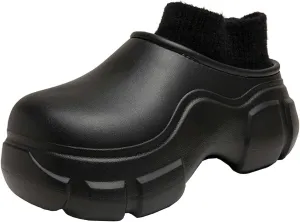 SECHRITE Womens Lined Platform Clogs 2 Inchs Hight Heels Slippers Winter Warm Wedge Mules Clog